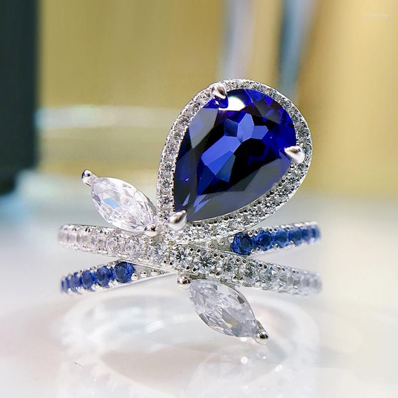 Cluster Rings 2023 925 Silver 7 10 Drop Shaped Ring Needlework Sapphire Luxury Fashion