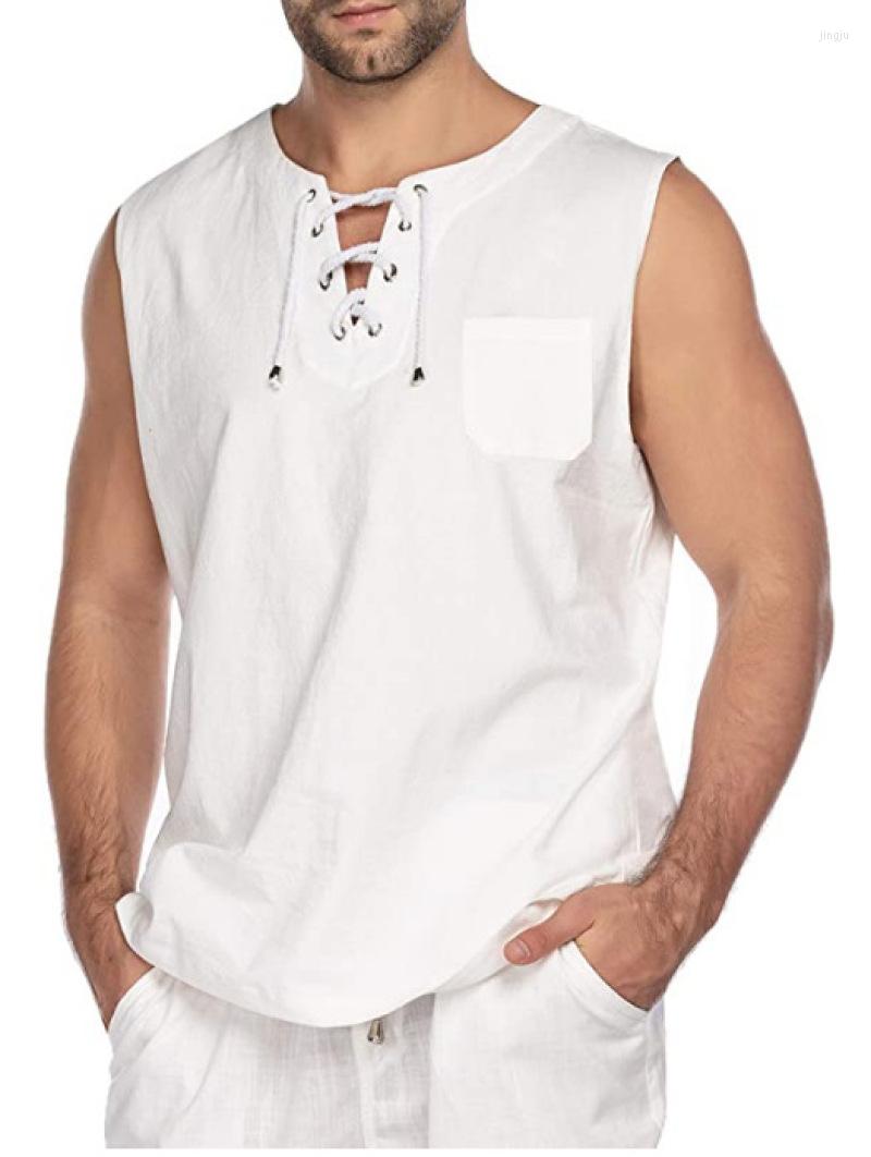 Men' T Shirts Mens Beach Fashion Sleeveless Tee Casual Summer Cotton Linen Tank Top V Neck With Lace-Up Drawstring, White
Men' T Shirts Mens Beach Fashion Sleeveless Tee Casual Summer Cotton Linen Tank Top V Neck With Lace-Up Drawstring, White