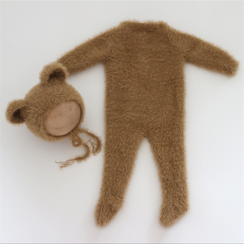 Clothing Sets Furry Baby Bear Rompers Footed Jumpsuit Hat 2pcs Sets Mink Hair Infant Boy Girl Pography Clothing Costumes Po Props 230217
