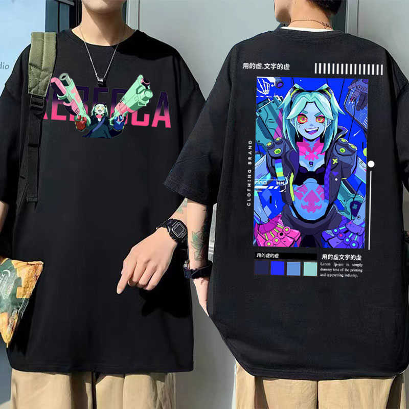 Men's T-Shirts Cyberpunk Edgerunners Rebecca Aesthetic Graphic Tshirt Man Cool Fashion Punk Streetwear Men Women The Locomotive Style T Shirt J23