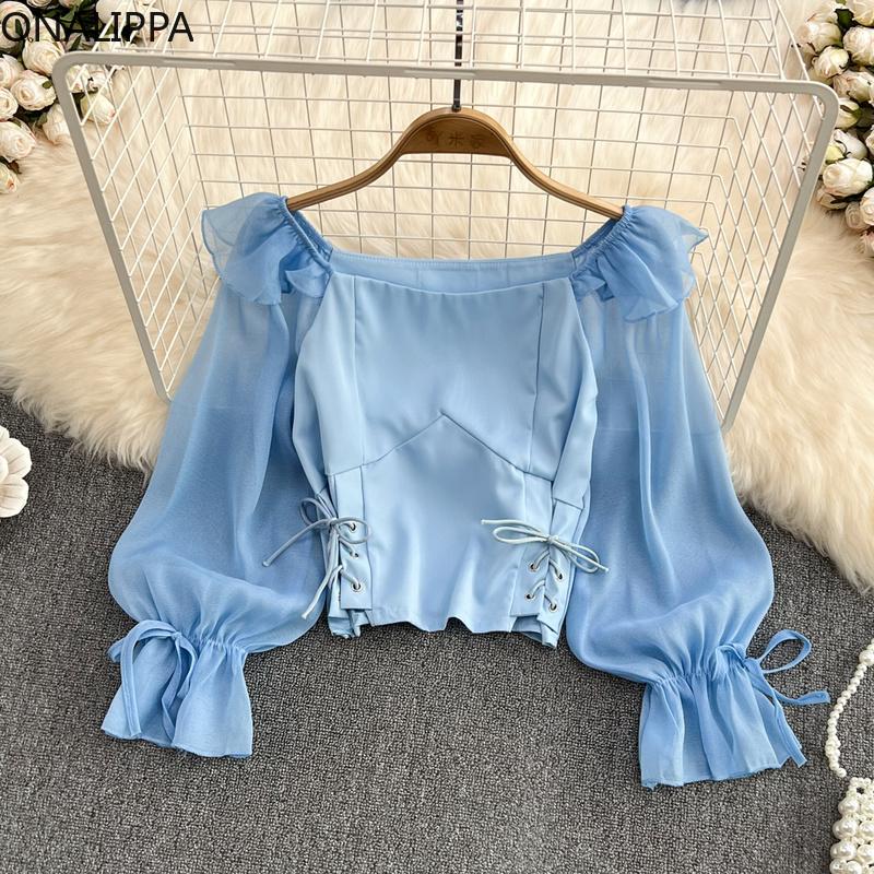 Women's Blouses & Shirts Onalippa Women Fashion Short Shirt Loose Square Collar Ruffle Waist Drawstring Solid Color Blouse Spring Elegant Fa, Blue 
Women's Blouses & Shirts Onalippa Women Fashion Short Shirt Loose Square Collar Ruffle Waist Drawstring Solid Color Blouse Spring Elegant Fa, Blue