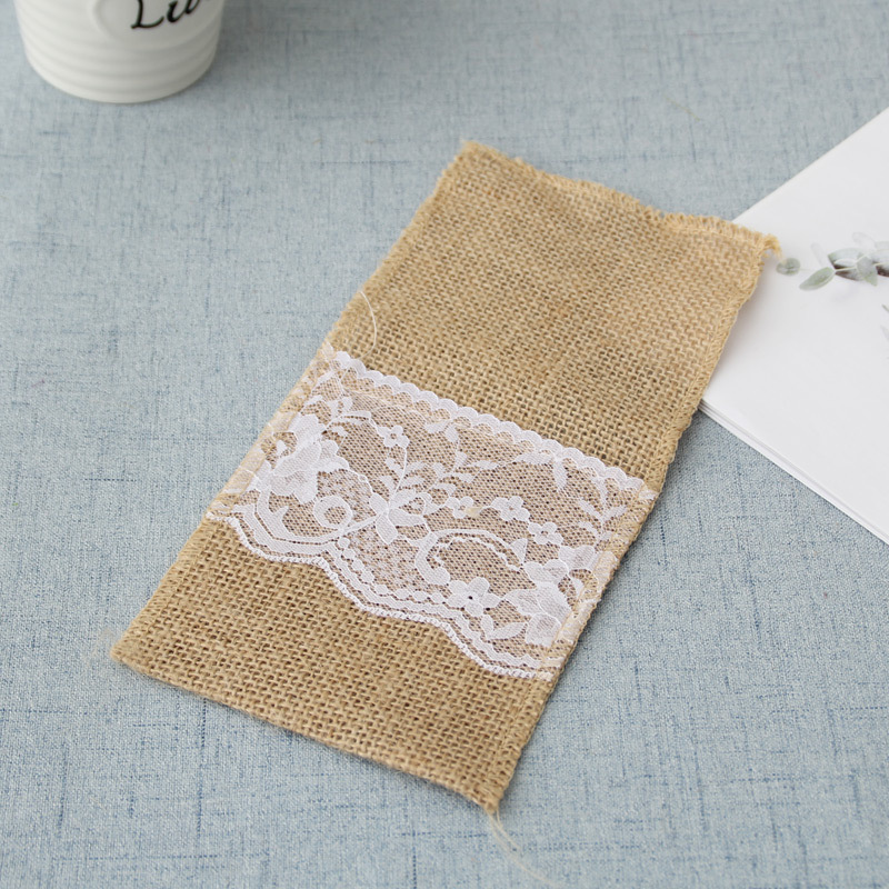 Confetti 100pcs 4 x 8 Inch Natural Burlap Utensil Holders Knifes Forks Bag Cutlery Pouch Party Bridal Shower Wedding Tableware Bags Favor