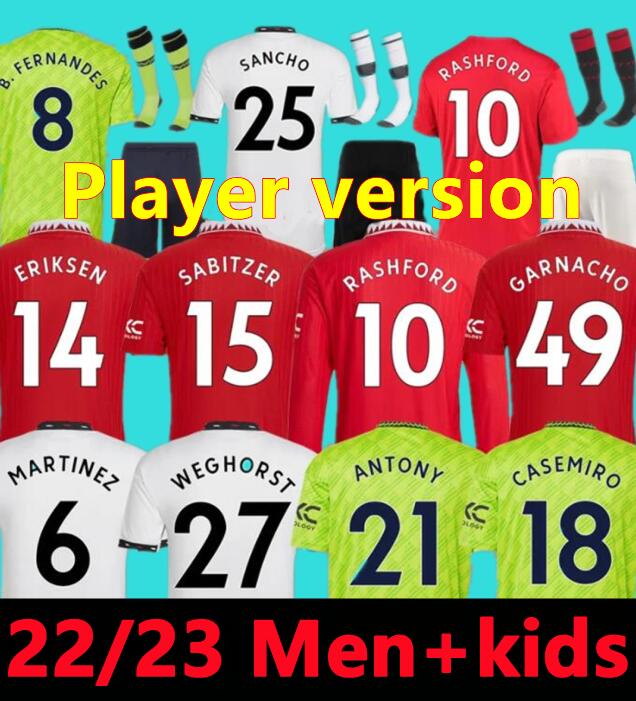 Manchester 2022 2023 soccer jerseys Fans Player version SANCHO MARTIAL B.FERNANDES RASHFORD Martinez SHAW ERIKSEN 2022 2023 football shirt men kids kit set, Adult
Manchester 2022 2023 soccer jerseys Fans Player version SANCHO MARTIAL B.FERNANDES RASHFORD Martinez SHAW ERIKSEN 2022 2023 football shirt men kids kit set, Adult