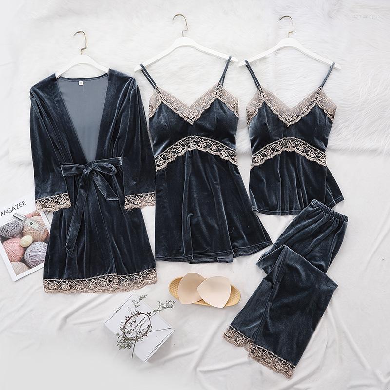 Women's Sleepwear 4Pcs Women Sexy Pajamas Sets Nightwear Robe Nightgown V Neck Lace Gold Velvet With Chest Pad Cutout Homewear Casual, Green
Women's Sleepwear 4Pcs Women Sexy Pajamas Sets Nightwear Robe Nightgown V Neck Lace Gold Velvet With Chest Pad Cutout Homewear Casual, Green