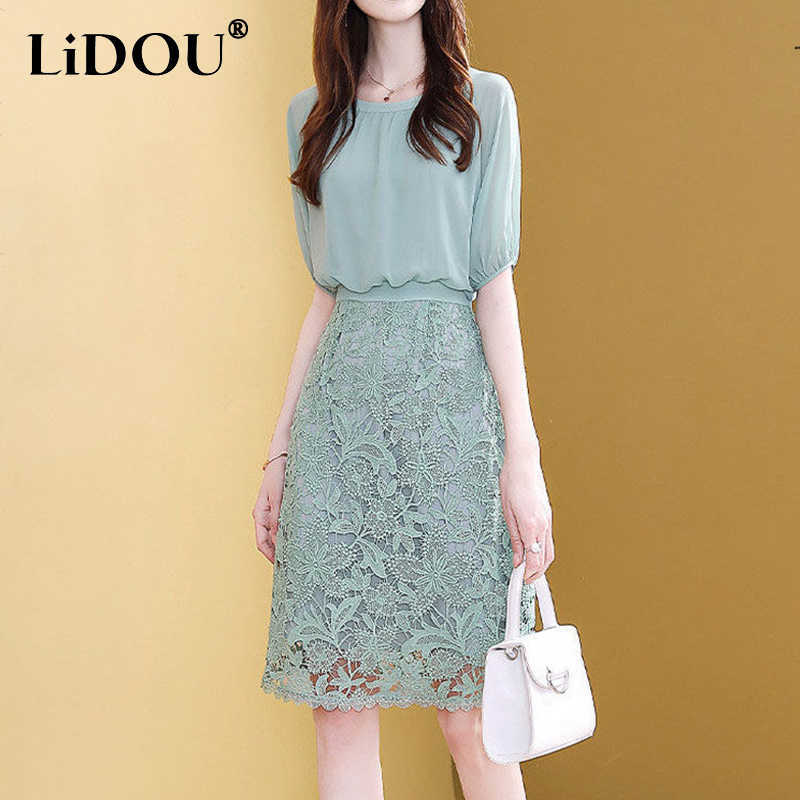 Casual Dresses 2022 Summer New Elegant Fashion Fake Two Piece Lace Chiffon Patchwork Dresses Office Lady Short Sleeve Simple Popularity Dress Z0216, 2lightblue
Casual Dresses 2022 Summer New Elegant Fashion Fake Two Piece Lace Chiffon Patchwork Dresses Office Lady Short Sleeve Simple Popularity Dress Z0216, 2lightblue