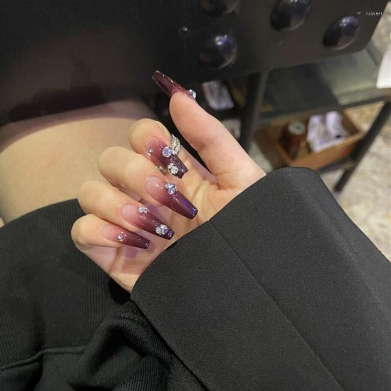 False Nails 24pcs Graudal Grape PurplePure Color FrenchFalse Wearable Bride Fake With Diamond 3D Decorated Full Nail Tips, N1
False Nails 24pcs Graudal Grape PurplePure Color FrenchFalse Wearable Bride Fake With Diamond 3D Decorated Full Nail Tips, N1