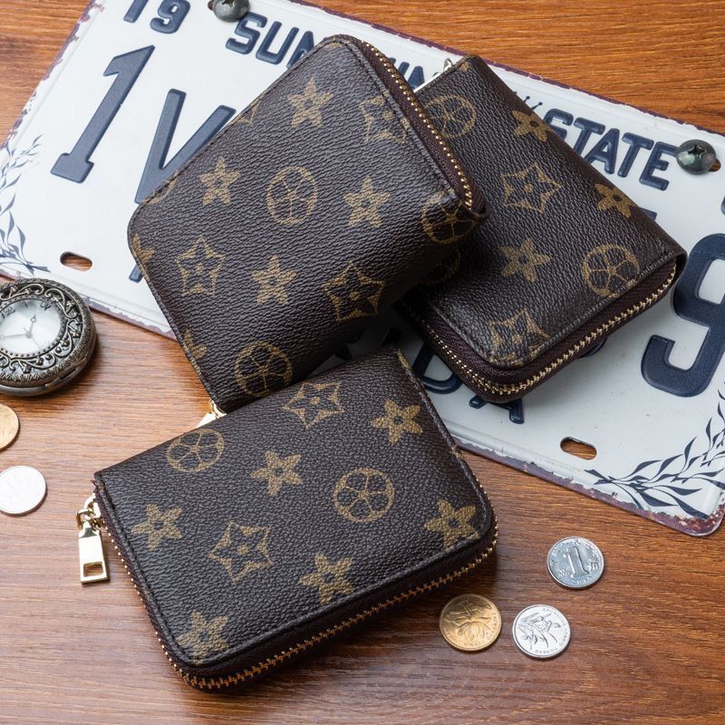 

5A Original High Qualitys Designers Wallets Purses Fashion Short ZIPPY Wallet Monograms Classic Zipper Pocket Pallas Bag Zip Coin Purse with Box 60067, Brown flower