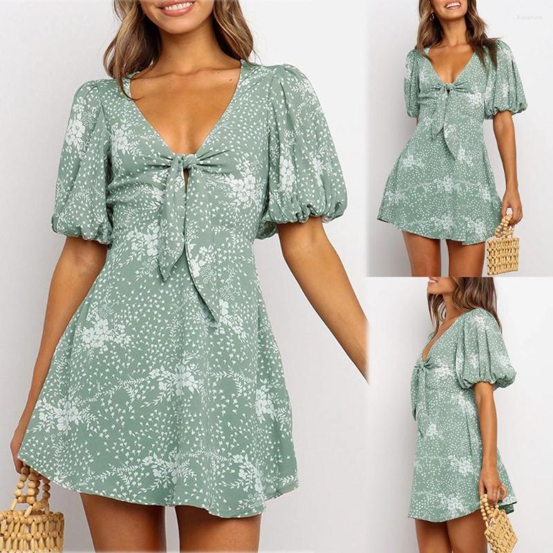 Casual Dresses Women Lady Fashion Tie Kink Puff Sleeve V-Neck Flowers Print Dress A-Line Skirt, Green
Casual Dresses Women Lady Fashion Tie Kink Puff Sleeve V-Neck Flowers Print Dress A-Line Skirt, Green