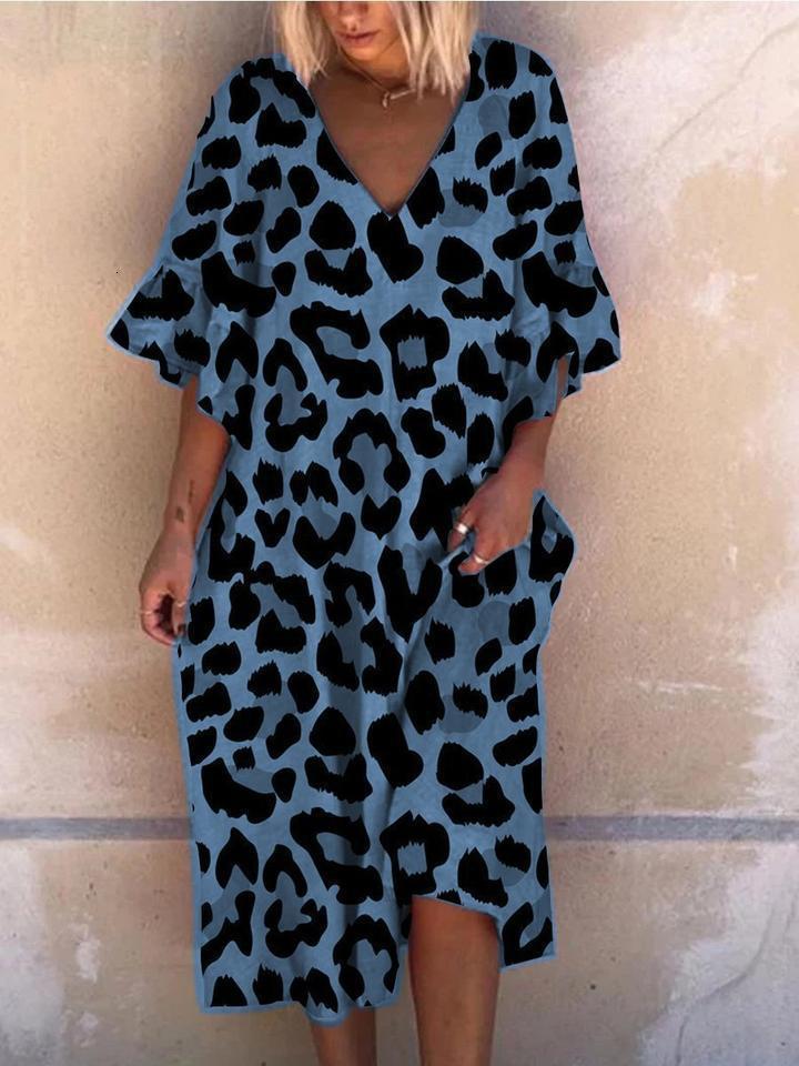 Casual Dresses Summer Fashion Women Loose Boho Elegant Dress Large Big Party Ruffle Sleeve Leopard Print 230217
