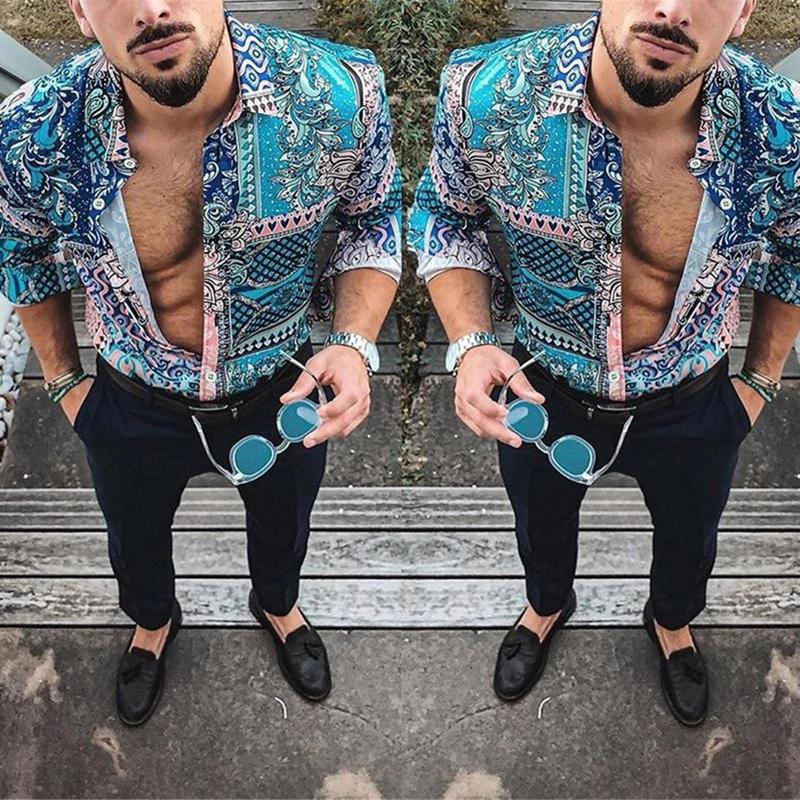 Men's T Shirts Men's Fashion Long Sleeve Nice Print Shirt Casual Vacation High-street Top Button Cardigan Blouses Beachwear, Blue
Men's T Shirts Men's Fashion Long Sleeve Nice Print Shirt Casual Vacation High-street Top Button Cardigan Blouses Beachwear, Blue