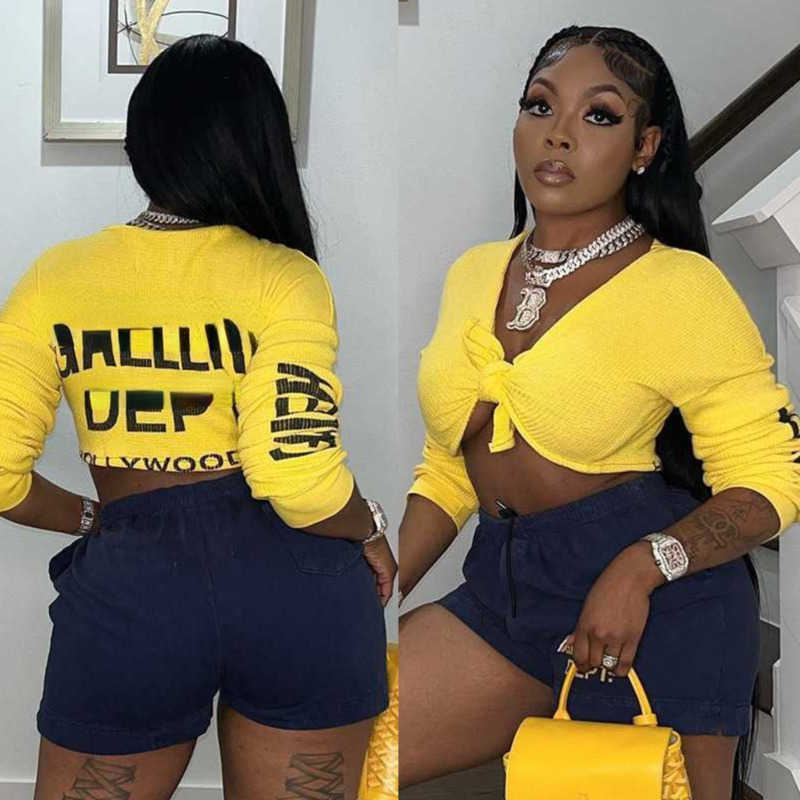 Retail Casual Desinger Women Tops New Letter Printing V-Neck Long Sleeve T-shirt, Yellow
Retail Casual Desinger Women Tops New Letter Printing V-Neck Long Sleeve T-shirt, Yellow