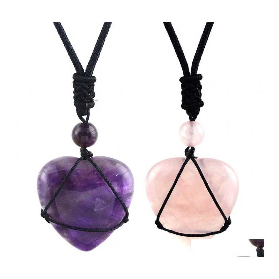Pendant Necklaces Natural Stone Rose Pink Crystal Amethysts Heart Shape Healing Quartz Reiki Rope Wrapped Necklace Drop Delivery Jew Dhe73
Pendant Necklaces Natural Stone Rose Pink Crystal Amethysts Heart Shape Healing Quartz Reiki Rope Wrapped Necklace Drop Delivery Jew Dhe73