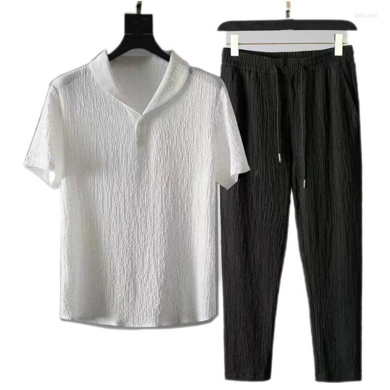Men's Tracksuits Men's Casual Two-Piece Set Summer Thin Short-Sleeved Shirt Elastic Waist Trousers Solid Home Suits, Black
Men's Tracksuits Men's Casual Two-Piece Set Summer Thin Short-Sleeved Shirt Elastic Waist Trousers Solid Home Suits, Black
