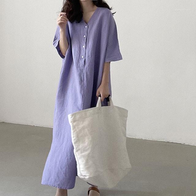 Casual Dresses 6809 Korean Cotton Linen Dress 2023 Summer Loose Short-sleeve Puff Sleeve Denim Fishtail Robe Femme Vestido, Color as picture
Casual Dresses 6809 Korean Cotton Linen Dress 2023 Summer Loose Short-sleeve Puff Sleeve Denim Fishtail Robe Femme Vestido, Color as picture
