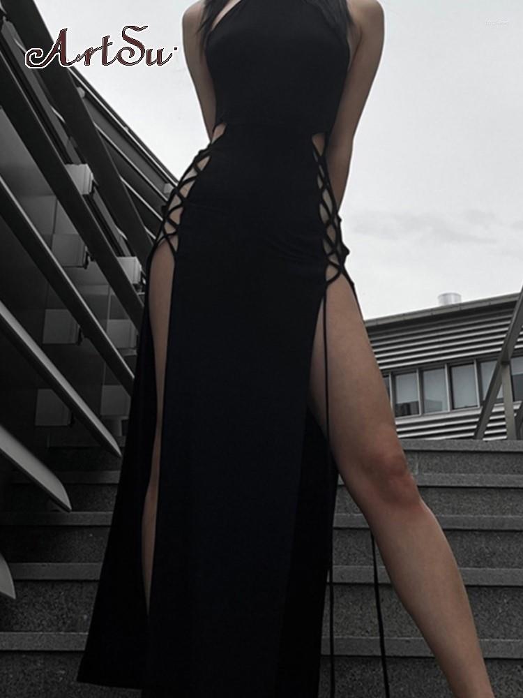 Casual Dresses Gothic High Slit Maxi Party Club For Women Halter Sexy Bandage Long Dress Outfits Sleeveless Summer Clothe, Black 
Casual Dresses Gothic High Slit Maxi Party Club For Women Halter Sexy Bandage Long Dress Outfits Sleeveless Summer Clothe, Black