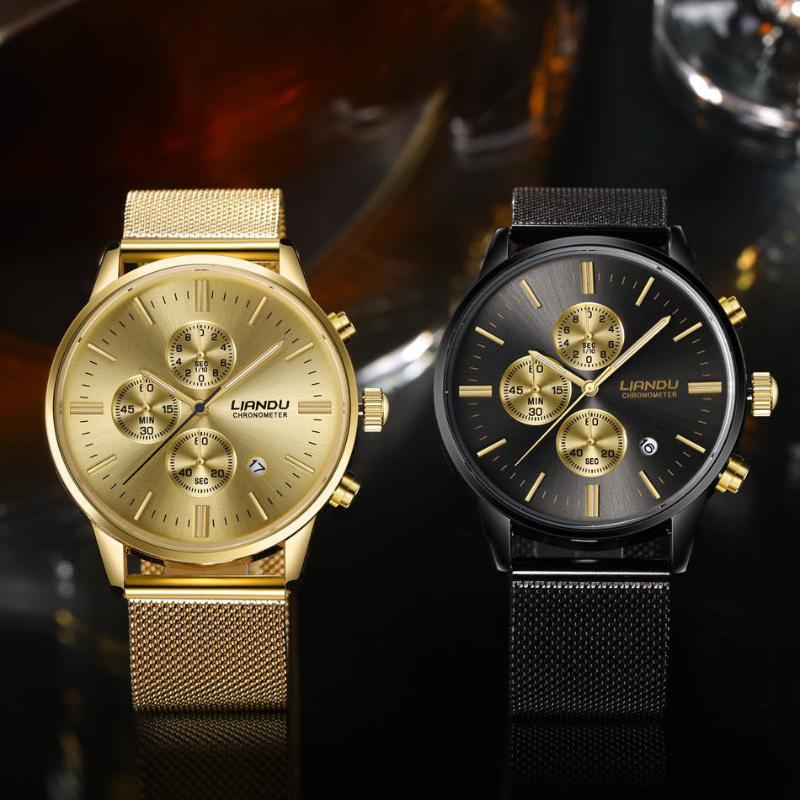 Wristwatches Simple Fashion Calendar Chronograph Men's Stainless Steel Mesh Belt Ultra-Thin Quartz Watch, Gold
Wristwatches Simple Fashion Calendar Chronograph Men's Stainless Steel Mesh Belt Ultra-Thin Quartz Watch, Gold