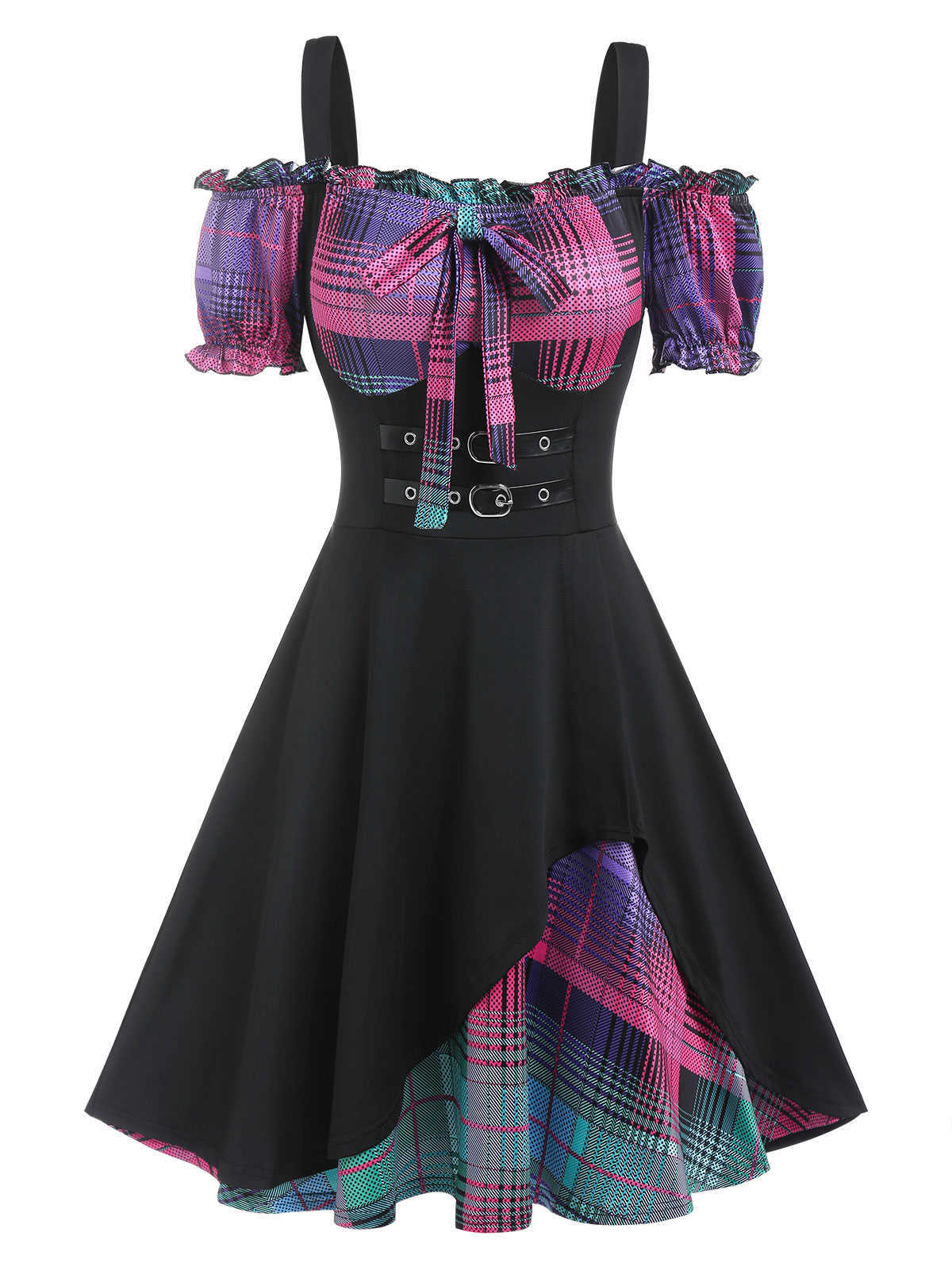 Casual Dresses Women Plaid Faux Twinset Open Shoulder Dress Casual Short Sleeves Gothic Vintage Mini Dress Sexy Party Vestidos Z0216, Multi2701
Casual Dresses Women Plaid Faux Twinset Open Shoulder Dress Casual Short Sleeves Gothic Vintage Mini Dress Sexy Party Vestidos Z0216, Multi2701