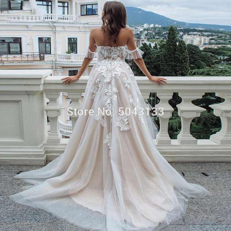 Party Dresses Sexy Sweetheart A Line Wedding Dresses Off Shoulder Champagne Liner Tulle Appliques Sleeveless Bridal Gowns Womens Formal 230217