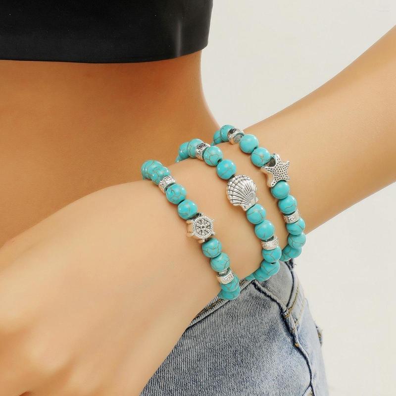 Charm Bracelets 3pcs/set 8mm Fashion Turquoise Natural Stone Beads Bracelet For Women Men Ocean Starfish Shell Rudder Jewelry
Charm Bracelets 3pcs/set 8mm Fashion Turquoise Natural Stone Beads Bracelet For Women Men Ocean Starfish Shell Rudder Jewelry