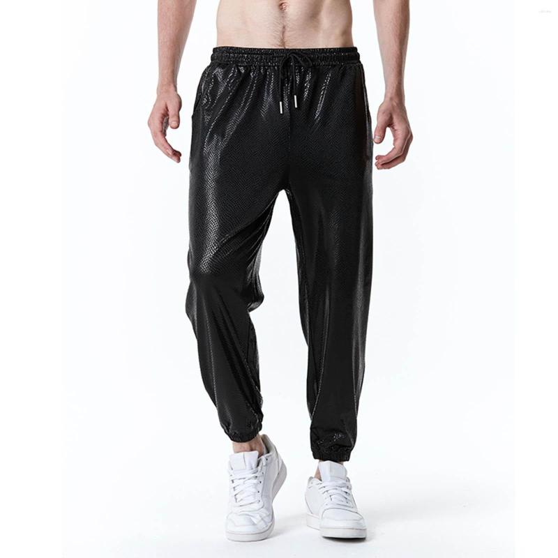 Men's Pants Male Casual Skin Print Drawstring Pocket Leggings Pant Trousers Foam House, Black