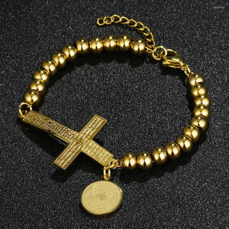 Charm Bracelets Stainless Steel Beads Bangle Sideways Cross Bible Medal Pendant Women Men Religious Jewelry Gifts SL070
Charm Bracelets Stainless Steel Beads Bangle Sideways Cross Bible Medal Pendant Women Men Religious Jewelry Gifts SL070