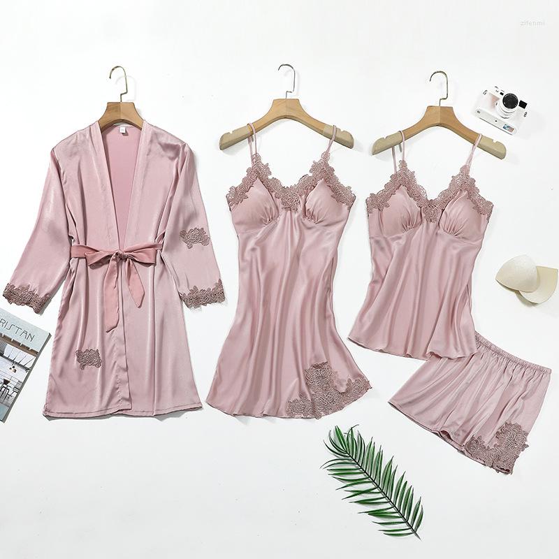 Women's Sleepwear 4PCS Sexy Satin Kimono Gown Summer Pajamas Sets Cardigan Nightwear Full Sleeve Intimate Robe Lace Pyjamas Pijamas, Gray
Women's Sleepwear 4PCS Sexy Satin Kimono Gown Summer Pajamas Sets Cardigan Nightwear Full Sleeve Intimate Robe Lace Pyjamas Pijamas, Gray