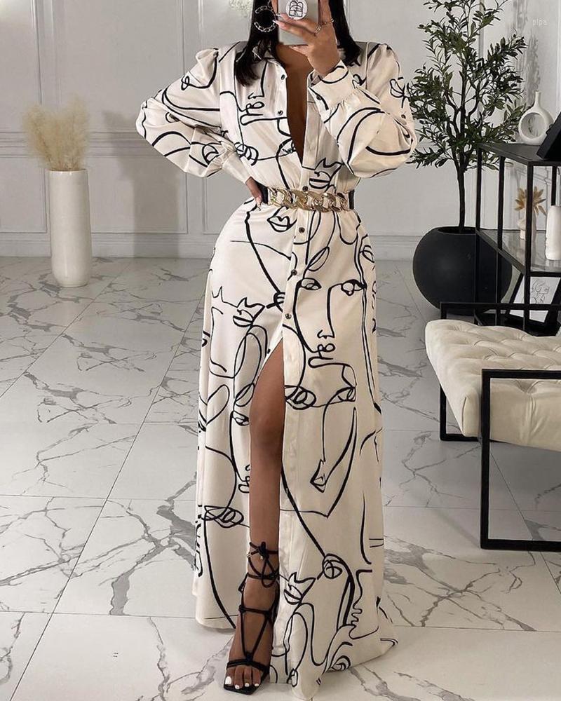 Casual Dresses Spring Women Abstract Figure Print Buttoned Shirt Dress Without Belt 2023 Femme Lantern Sleeve Maxi Robe Office Lady Outfit, Beige
Casual Dresses Spring Women Abstract Figure Print Buttoned Shirt Dress Without Belt 2023 Femme Lantern Sleeve Maxi Robe Office Lady Outfit, Beige