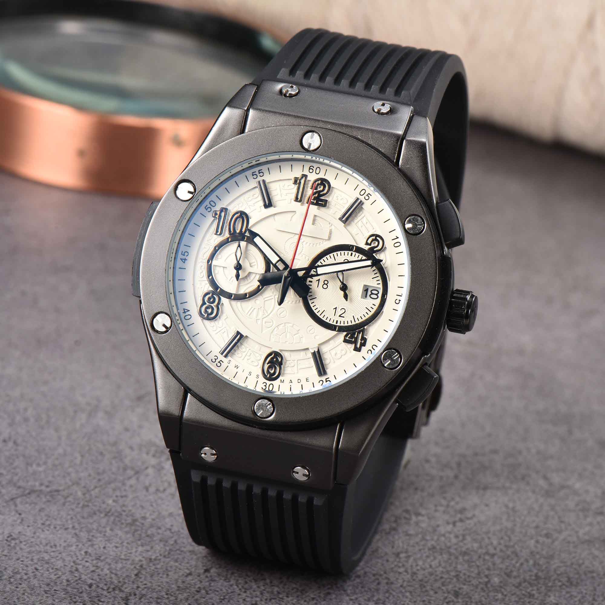 2023 Men's luxury Quartz Watch Fashion Leisure five-needle timing multi-function Calendar Luminous Waterproof Watch Tape Watches, D000000003
2023 Men's luxury Quartz Watch Fashion Leisure five-needle timing multi-function Calendar Luminous Waterproof Watch Tape Watches, D000000003