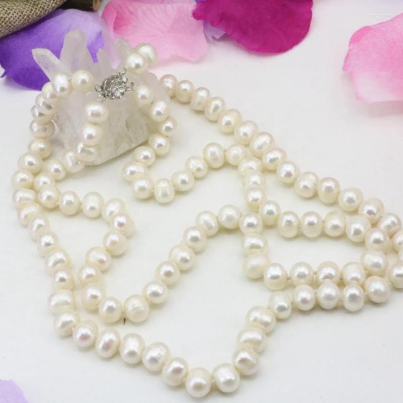 Chains Natural White Freshwater Cultured 8-9mm Pearl Beads Necklace For Women 2 Rows Chain Gifts Choker Jewelry 18inch B3229
Chains Natural White Freshwater Cultured 8-9mm Pearl Beads Necklace For Women 2 Rows Chain Gifts Choker Jewelry 18inch B3229