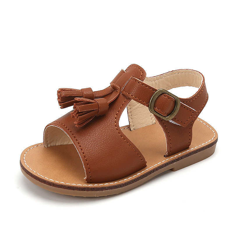Sandals Nice Tassel Shoes for Kids Girls Retro Black White Brown Summer Shoes Child Sandals Fresh Little Girl Beach Shoes Flats F08271 W0217