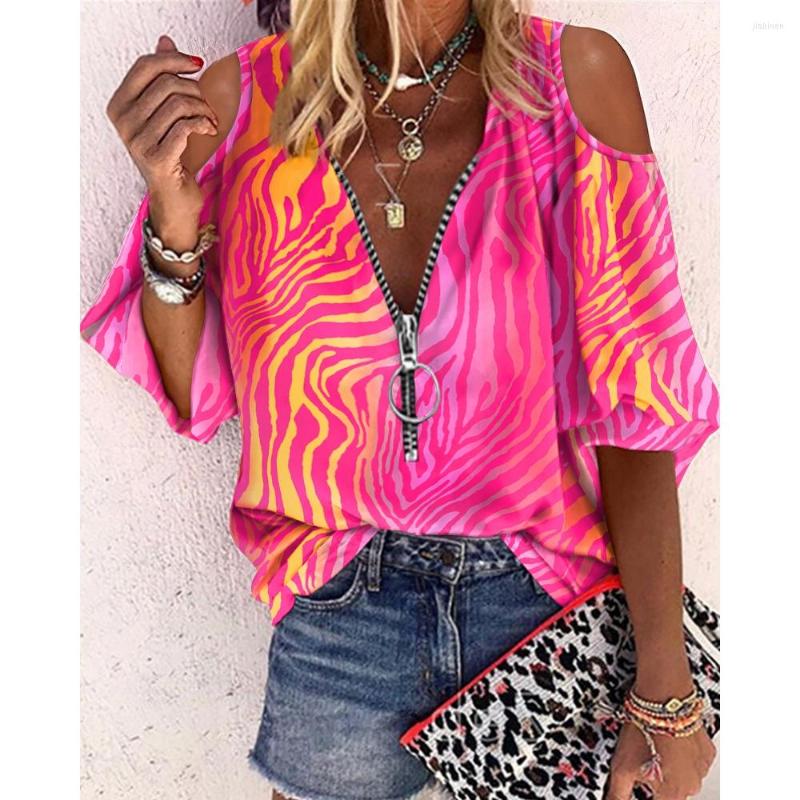 Women' Blouses 2023 Summer Women Cold Shoulder Zip Front Chiffon Femme Casual Lantern Sleeve Three Quarters Top Lady Street Wear, Black
Women' Blouses 2023 Summer Women Cold Shoulder Zip Front Chiffon Femme Casual Lantern Sleeve Three Quarters Top Lady Street Wear, Black