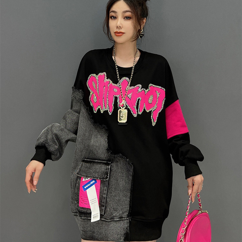 Womens Hoodies Sweatshirts Denim Spliced Pullovers For Spring Autumn Street Wear Red Hoodie 230216
Womens Hoodies Sweatshirts Denim Spliced Pullovers For Spring Autumn Street Wear Red Hoodie 230216