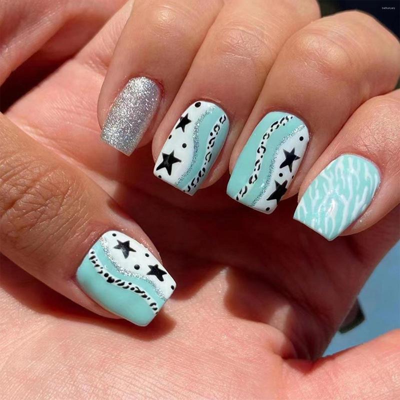 False Nails 24pcs Press On Square Head Fake Nail Patch Short Blue With Silver Glitter Star Pattern Y2k Artificial Tips, Red
False Nails 24pcs Press On Square Head Fake Nail Patch Short Blue With Silver Glitter Star Pattern Y2k Artificial Tips, Red