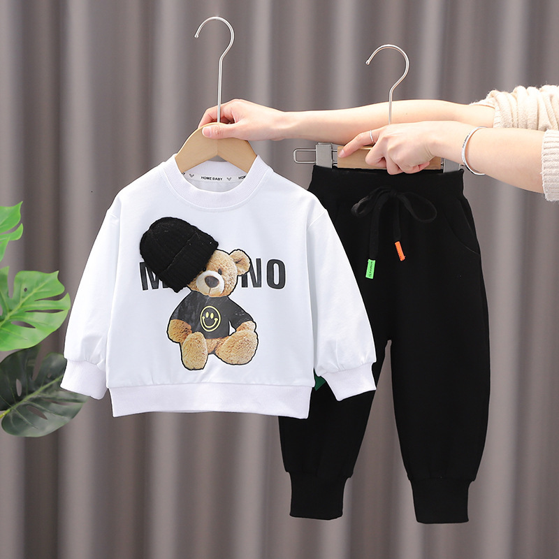 Clothing Sets Spring Autumn Baby Boy Clothes Set Fashion Cartoon Printed Pullover O-neck Long Sleeve Hoodies Tops and Pants 2PCS Girls Outfits 230217