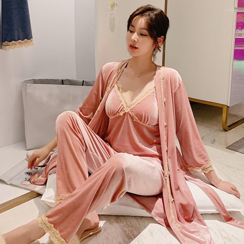 Women's Sleepwear 3pcs Pyjamas Velour Robe Sets Strap Lace Sexy Nightgown Full Pants Pajamas Women Autumn Winter Cardigan Kimono Gown, Black
Women's Sleepwear 3pcs Pyjamas Velour Robe Sets Strap Lace Sexy Nightgown Full Pants Pajamas Women Autumn Winter Cardigan Kimono Gown, Black