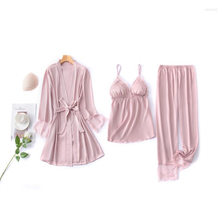 Women's Sleepwear 3PCS Satin Pajamas Sets Sexy Hollow Out Lace Floral Pyjamas Nightwear Casual Home Lingerie Sleep Suit, Pink
Women's Sleepwear 3PCS Satin Pajamas Sets Sexy Hollow Out Lace Floral Pyjamas Nightwear Casual Home Lingerie Sleep Suit, Pink