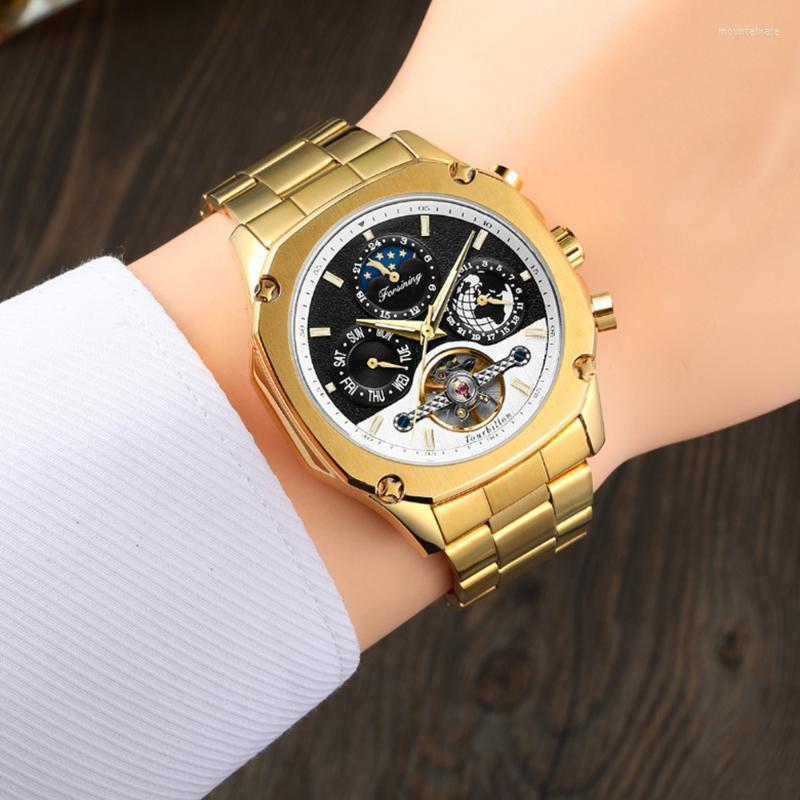 Wristwatches Forsining Arrival Mens Tourbillon Moon Phase Mechanical Watch Fashion Automatic Clock Stainless Steel Golden Dial WristwatchWri, Rose black
Wristwatches Forsining Arrival Mens Tourbillon Moon Phase Mechanical Watch Fashion Automatic Clock Stainless Steel Golden Dial WristwatchWri, Rose black