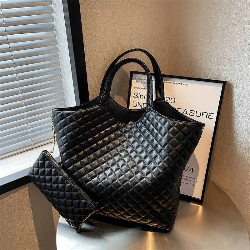 Classics icare maxi 58cm and 48cm shopping bag Large designer bags quilted tote bags Attaches Women handbag Fashion black lambskin totes Shoulders Purse 2Pcs set
