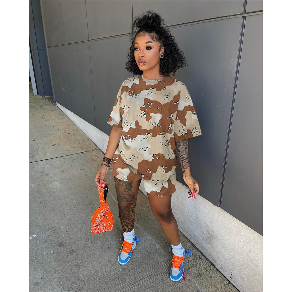 2023 Designer Camouflage Tracksuits Women Outfits Two Piece Sets Summer Clothes Short Sleeve T-Shirt and Shorts Casual Print Sportswear Wholesale Bulk