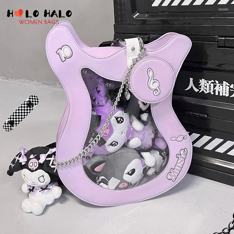 Evening Bags Punk Guitar Shaped Ita Bag Women Clear Shoulder Lolita Bass Design Badge Display Harajuku Girls Purse And Handbag PVC Pocket, Blue black strap
Evening Bags Punk Guitar Shaped Ita Bag Women Clear Shoulder Lolita Bass Design Badge Display Harajuku Girls Purse And Handbag PVC Pocket, Blue black strap