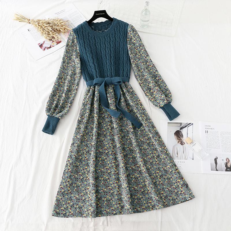 Casual Dresses Autumn Women Knit Patchwork Floral Print Dress Femme O-Neck Puff Sleeve Bow Drawstring Vintage A-Line Midi, Blue
Casual Dresses Autumn Women Knit Patchwork Floral Print Dress Femme O-Neck Puff Sleeve Bow Drawstring Vintage A-Line Midi, Blue
