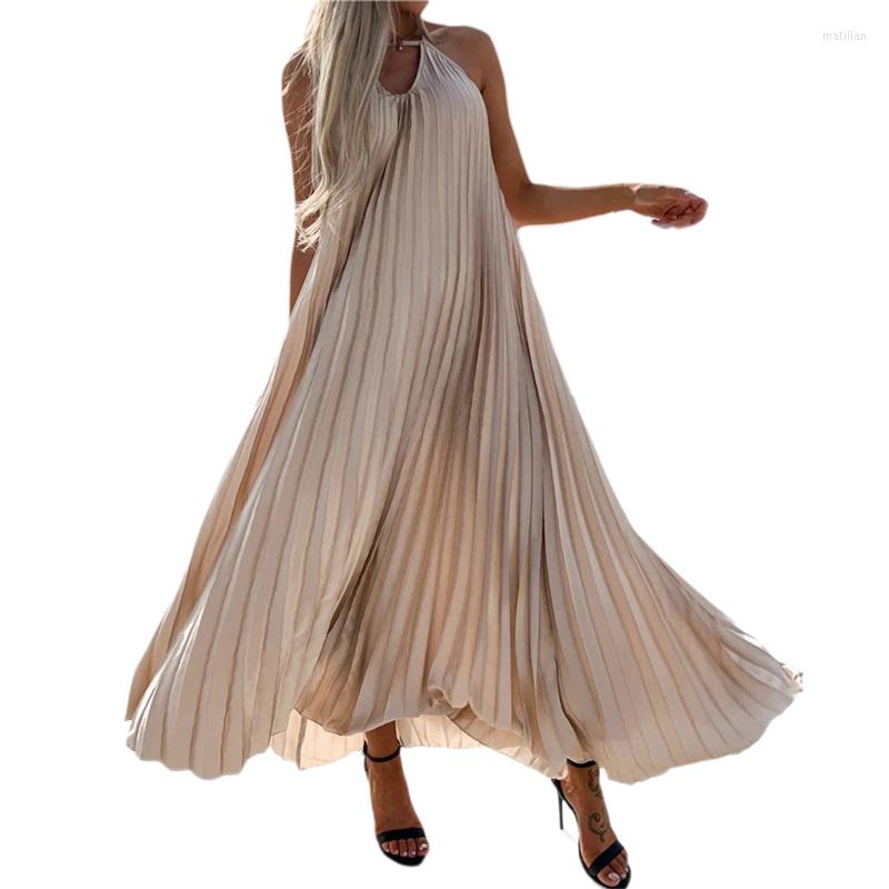 Casual Dresses Summer Backless Pleated Long Dress Women Solid Sleeveless Tie-up Halter Neck Open Back Loose Beach Holiday Female, Black
Casual Dresses Summer Backless Pleated Long Dress Women Solid Sleeveless Tie-up Halter Neck Open Back Loose Beach Holiday Female, Black