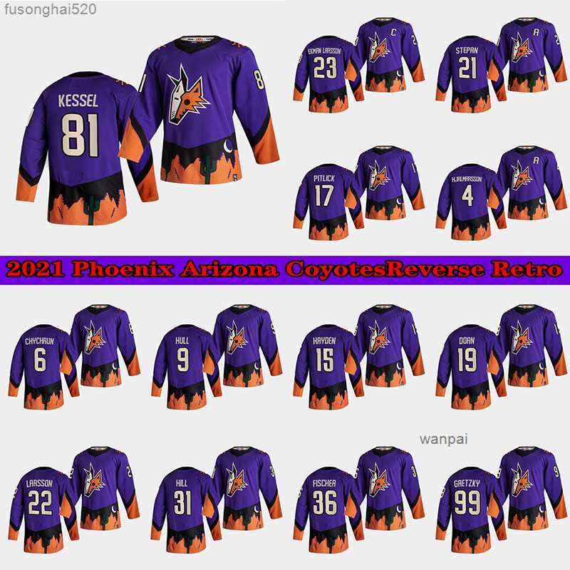 

2023 23 Oliver Ekman-Larsson Phoenix Arizona Coyotes 2021 Reverse Retro Jersey 9 Clayton Keller 81 Phil Kessel 4 Niklas Hjalmarsson(A) Hockey, Reverse retro purple 23