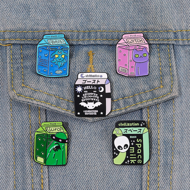 Space Milk Enamel Pin Custom Alien Witch Cat Bat Satan Brooch Lapel Badge Universe Drink Jewelry Gift for Kids Friends 5 colors factory, Color #1
Space Milk Enamel Pin Custom Alien Witch Cat Bat Satan Brooch Lapel Badge Universe Drink Jewelry Gift for Kids Friends 5 colors factory, Color #1