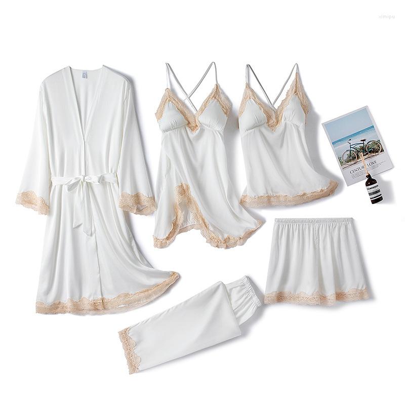 Women's Sleepwear White Satin 5PCS Lace Sleep Suit Female Sexy V-Neck Front Splite Strap Nightgown Spring Autumn Faux Silk Home Pajamas, Green
Women's Sleepwear White Satin 5PCS Lace Sleep Suit Female Sexy V-Neck Front Splite Strap Nightgown Spring Autumn Faux Silk Home Pajamas, Green