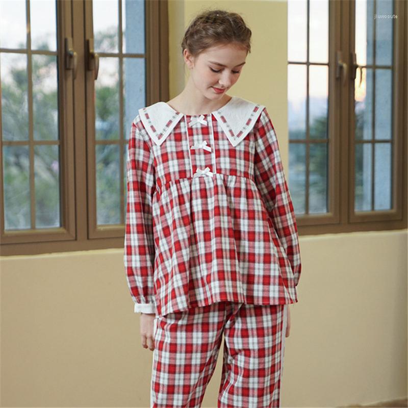 Women's Sleepwear Pijama Pajamas Women Spring And Autumn Red Plaid Long-sleeved Female Cute Korean Casual Home Service Two-piece Suit
Women's Sleepwear Pijama Pajamas Women Spring And Autumn Red Plaid Long-sleeved Female Cute Korean Casual Home Service Two-piece Suit
