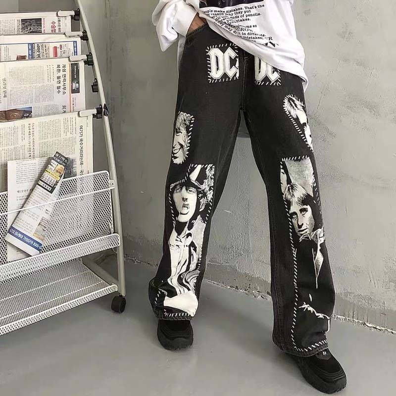 Men's Jeans Men Hip Hop Rock Band Printed Harajuku Patchwork Street Casual Straight Denim Patch Trousers Couple Cotton Wide Leg Pants 230217, Black
Men's Jeans Men Hip Hop Rock Band Printed Harajuku Patchwork Street Casual Straight Denim Patch Trousers Couple Cotton Wide Leg Pants 230217, Black