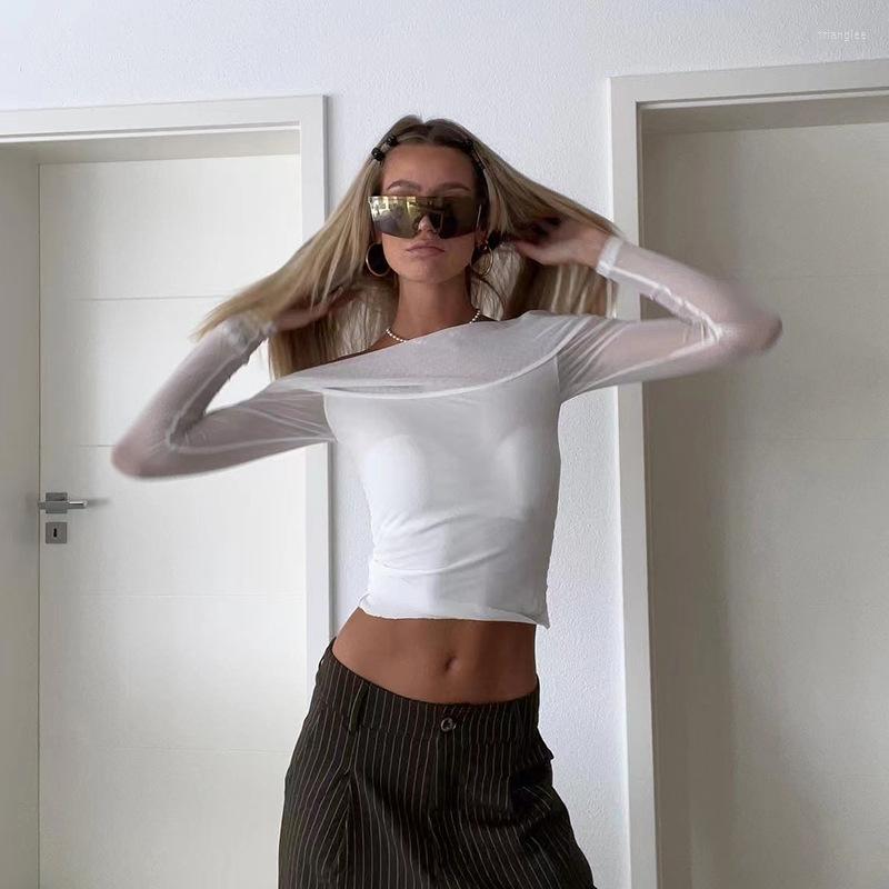 Women's T Shirts Fashion Women Acutesee-Through Mesh Off-The-Shoulder Crop Top Skin Friendly Club Street Style White -L 
Women's T Shirts Fashion Women Acutesee-Through Mesh Off-The-Shoulder Crop Top Skin Friendly Club Street Style White -L