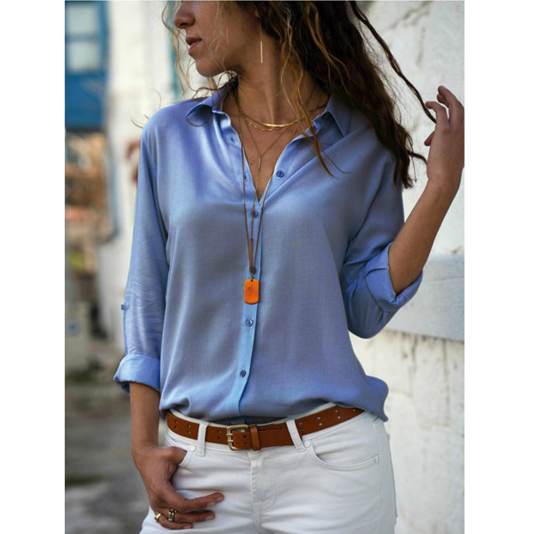 Spring and summer new style women's dress solid color deep V button women's long-sleeved shirt in stock, Red
Spring and summer new style women's dress solid color deep V button women's long-sleeved shirt in stock, Red