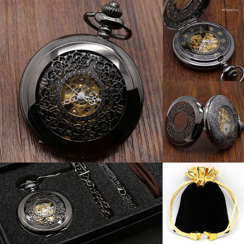 Pocket Watches Classic Vintagae Black Stainless Steel Mens Hand Wind Mechanical Watch Full Steampunk Women Pendant Gifts, Picture shown 
Pocket Watches Classic Vintagae Black Stainless Steel Mens Hand Wind Mechanical Watch Full Steampunk Women Pendant Gifts, Picture shown